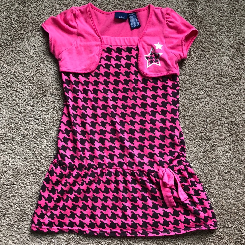 Basic Editions Dress Girls Size Small 6/6X Pink‎ Black Short Sleeve